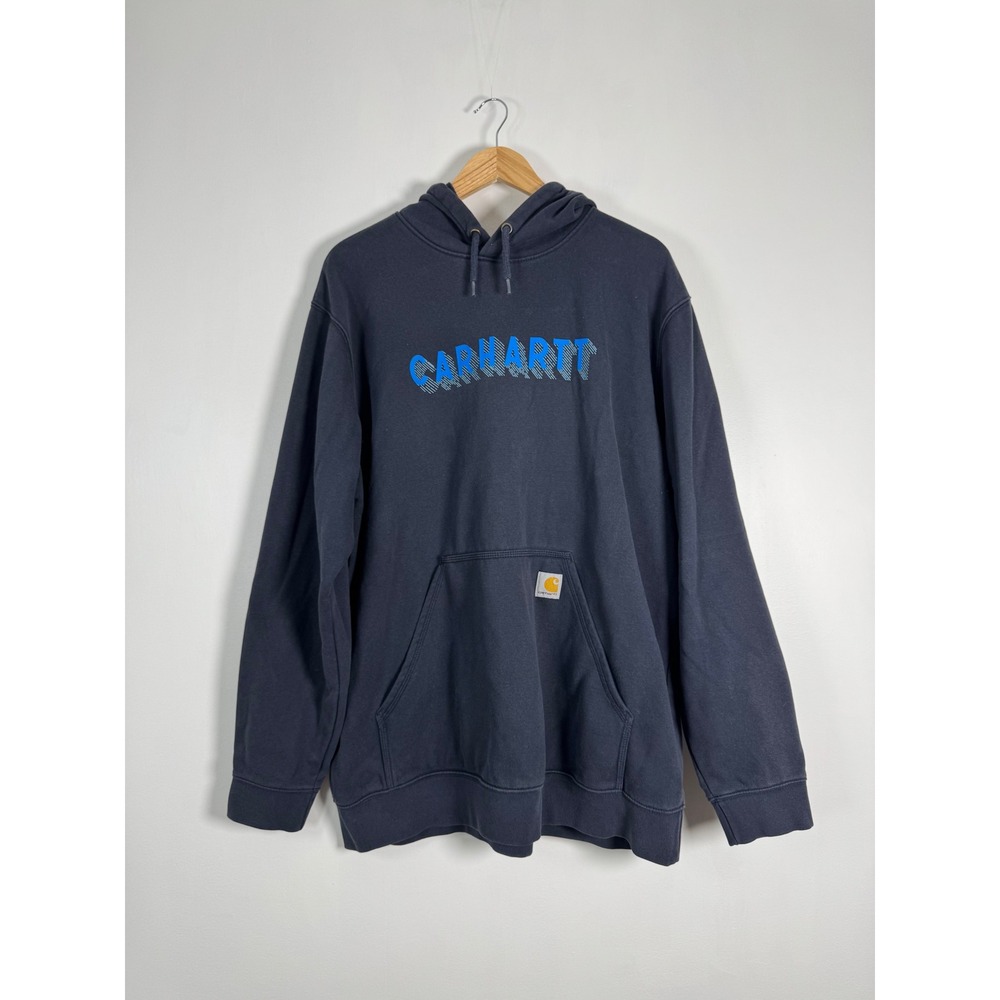 Workwear Carhartt Mens XL Hoodie Navy Blue Rain Defender Logo TS5944-M
